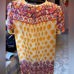 Boho Floral-Print Midi Dress in Yellow and Pink